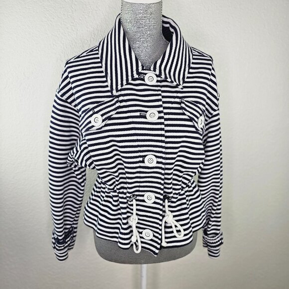 CAbi Knit Harbor White Navy Blue Stripe Sailor Jacket Style 5654 - Picture 2 of 10